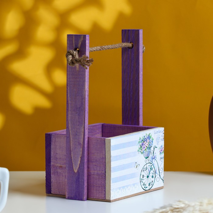 фото Кашпо деревянное, 15×12×8.5(25) см "пауль и любовь. прованс, велосипед", с принтом дарим красиво