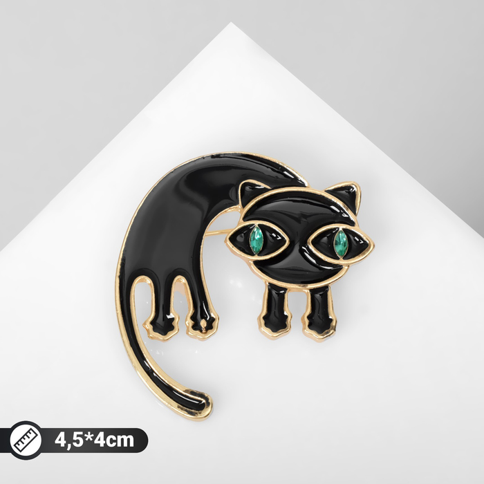 Брошь «Кошка» дугой, цвет чёрно-зелёный в золоте брошь кошка под зонтом цвет чёрно жёлтый в золоте