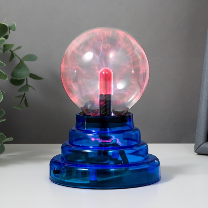 Плазменный шар на подставке, синий, 14 см
