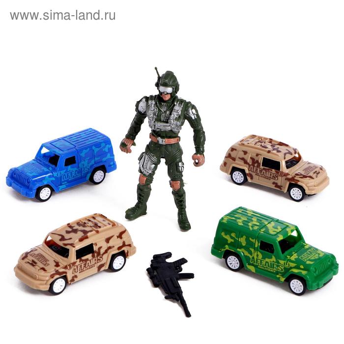 

Набор игровой «Армия», 4 машинки и 1 солдат, инерция, МИКС