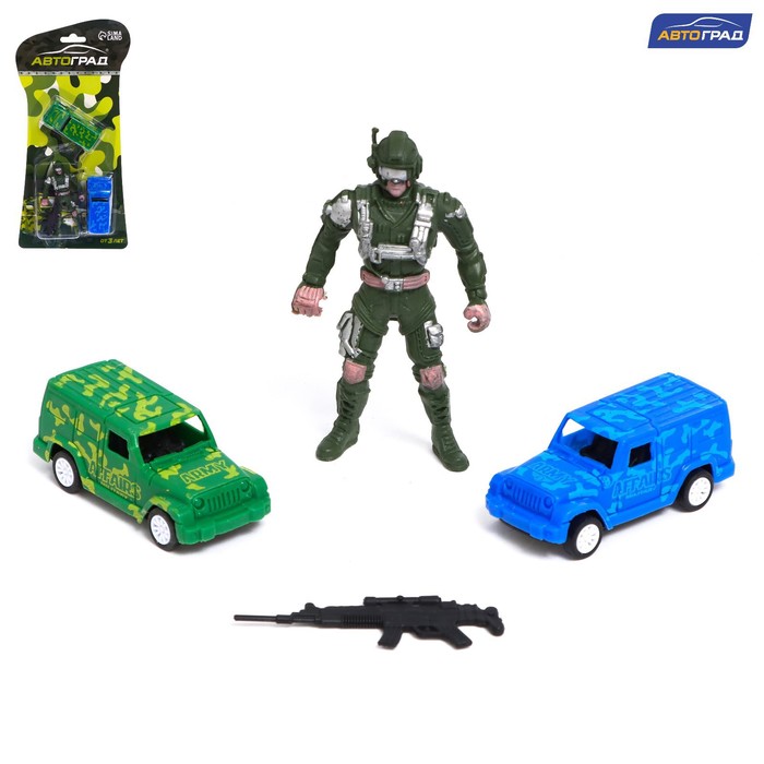 фото Набор игровой «армия», 2 машинки и 1 солдат, инерция, микс автоград