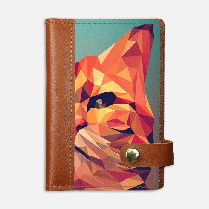 

Обложка на автодокументы на кнопке комбинированная белая вставка "Рыжий злой кот", рыжая