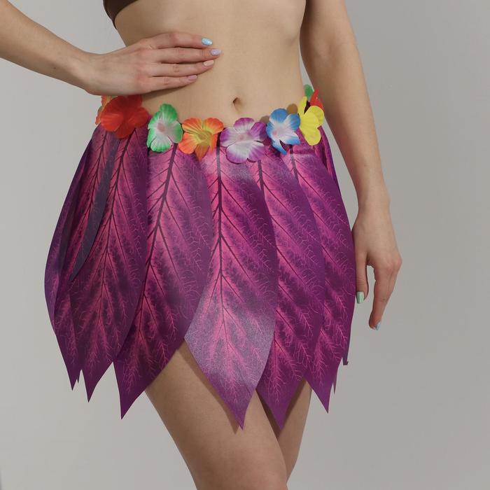 фото Гавайская юбка «листики и цветочки» 36 см, цвет фиолетовый страна карнавалия