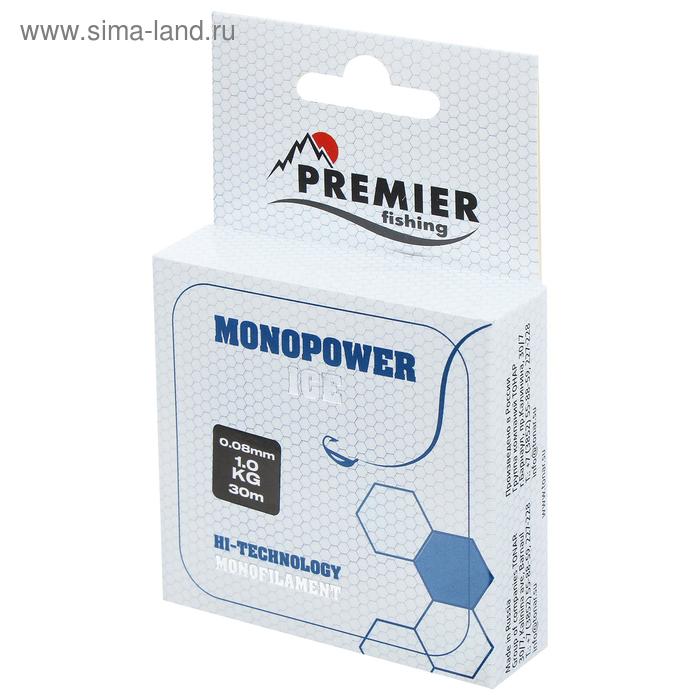фото Леска premier fishing monopower ice, диаметр 0.08 мм, тест 1 кг, 30 м, нейлон, прозрачная