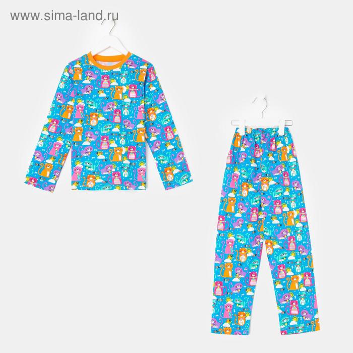 Пижама для девочки, цвет синий/кошки, рост 104 см