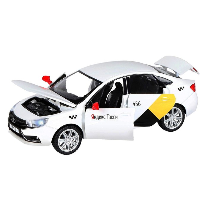 фото Машина металлическая «lada vesta яндекс такси» 1:24, открываются двери, багаж, озвученная, цвет белый автопанорама