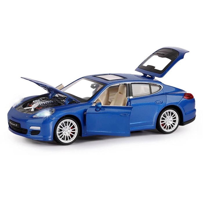 фото Машина металлическая porsche panamera s, 1:24,открываются двери, капот и багажник, световые и звуковые эффекты, цвет синий автопанорама