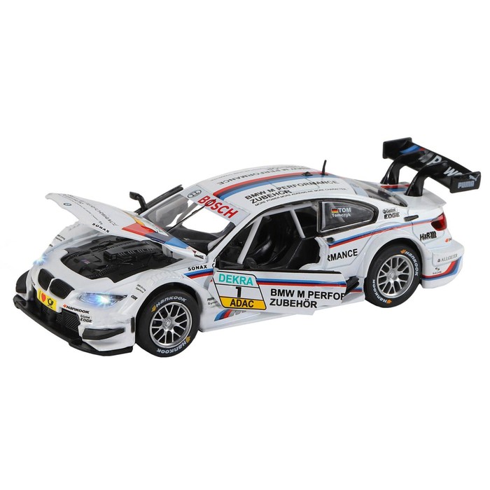 фото Машина металлическая bmw m3 dtm 1:32, инерция, световые и звуковые эффекты, открываются двери, цвет белый автопанорама