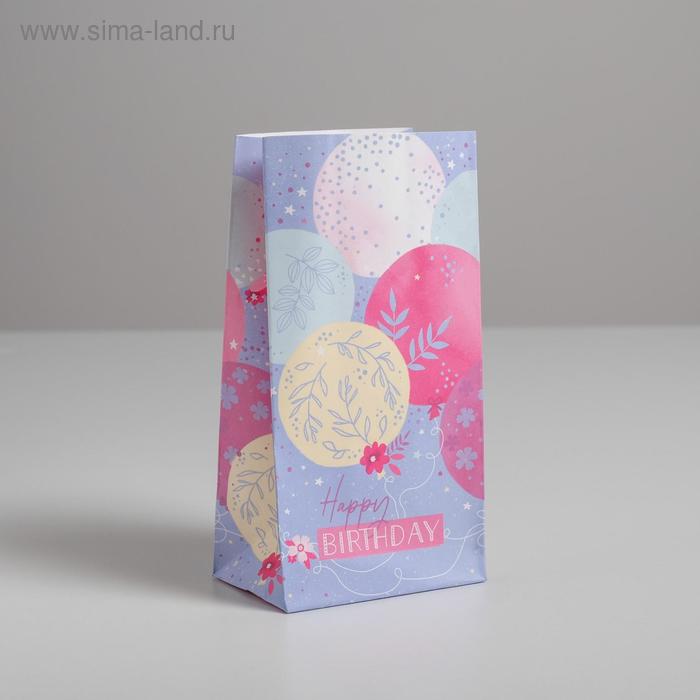 Пакет подарочный без ручек Happy Birthday, 10 × 19.5 × 7 см