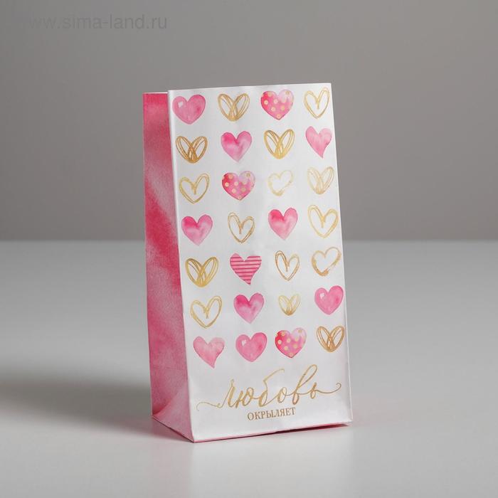 Пакет подарочный без ручек «Любовь окрыляет», 10 × 19.5 × 7 см