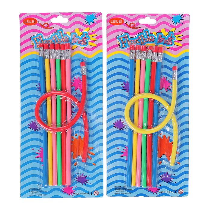 Набор карандашей чернографитных Гнущиеся с ластиками 07шт МИКС на блистере