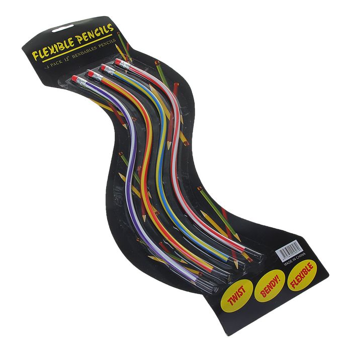 Набор карандашей чернографитных Гнущиеся с ластиками 04шт МИКС на блистере