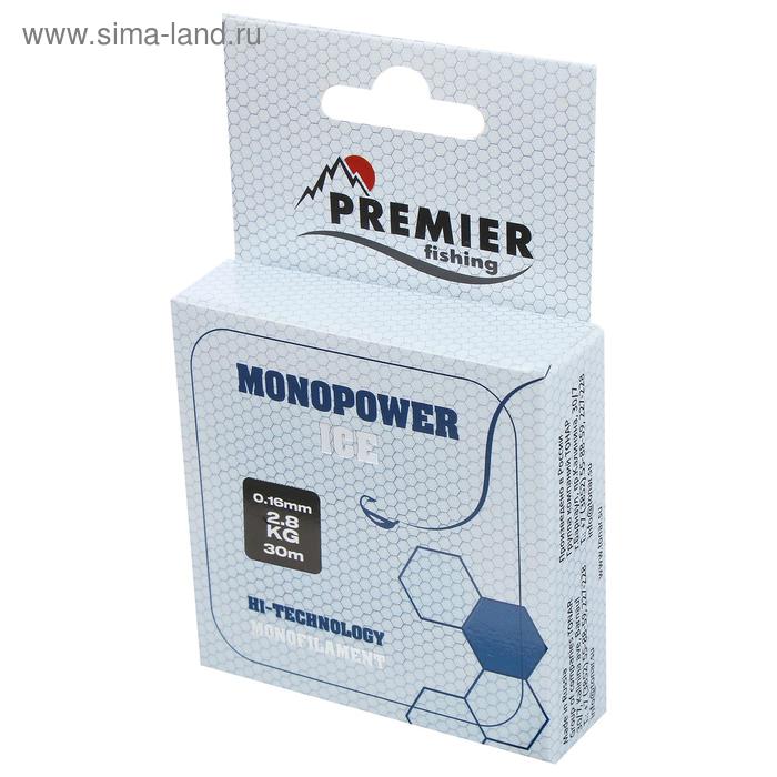 фото Леска premier fishing monopower ice, диаметр 0.16 мм, тест 2.8 кг, 30 м, нейлон, прозрачная