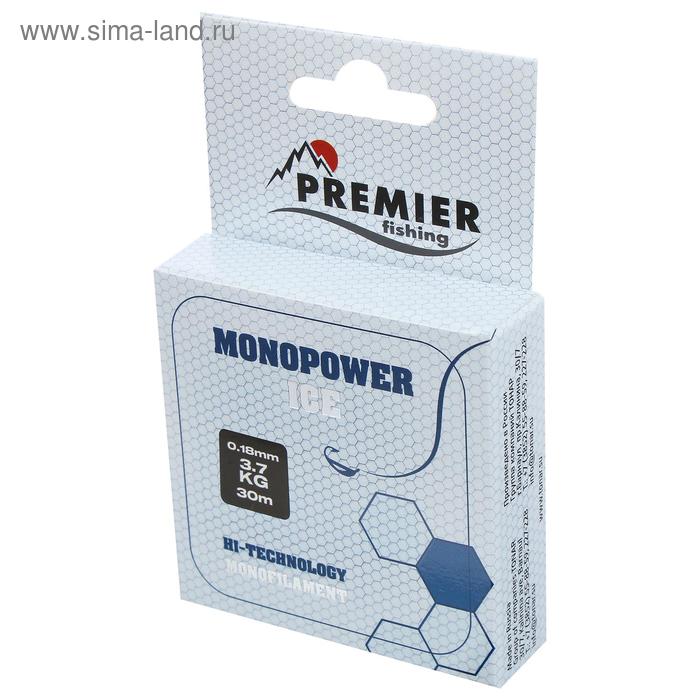 фото Леска premier fishing monopower ice, диаметр 0.18 мм, тест 3.7 кг, 30 м, нейлон, прозрачная