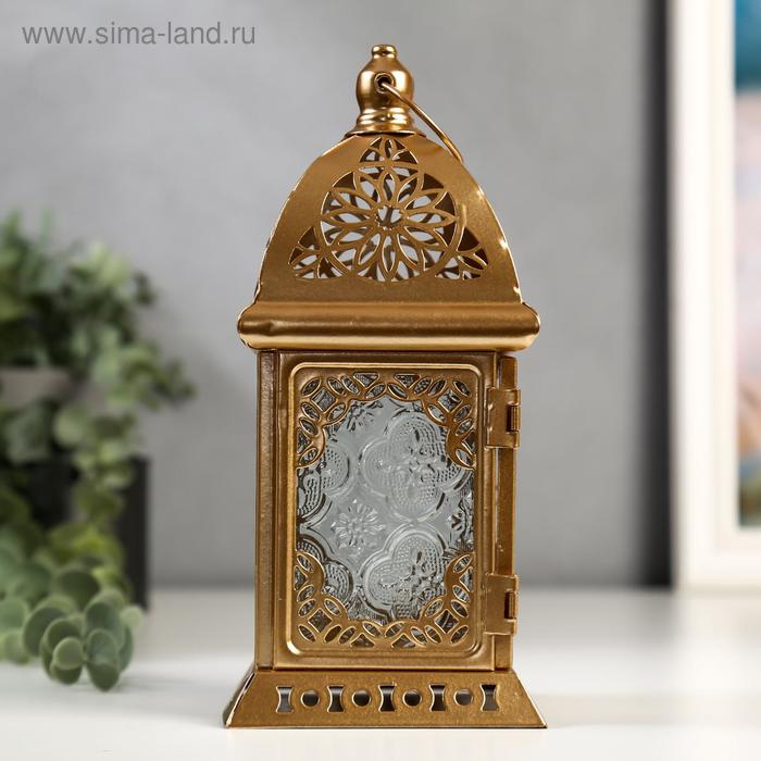 фото Подсвечник металл, стекло на 1 свечу "фонарик. сахара" золото 21,5х10х10 см