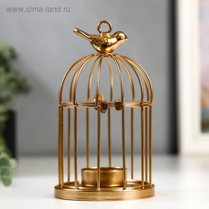 

Подсвечник металл на 1 свечу "Золотая клетка с птицей" 15,5х9х9 см