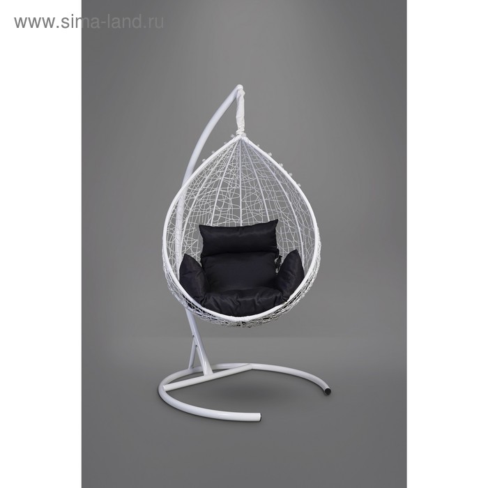 Подвесное кресло SEVILLA белое, черная подушка, стойка