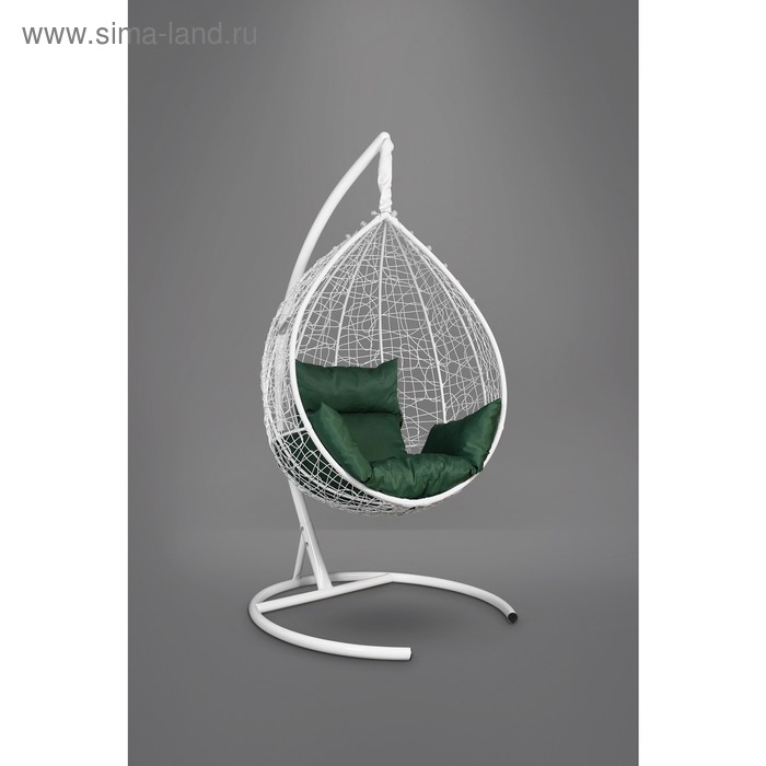 Подвесное кресло SEVILLA белое, зеленая подушка, стойка подвесное кресло кокон sevilla белый без стойки зеленая подушка