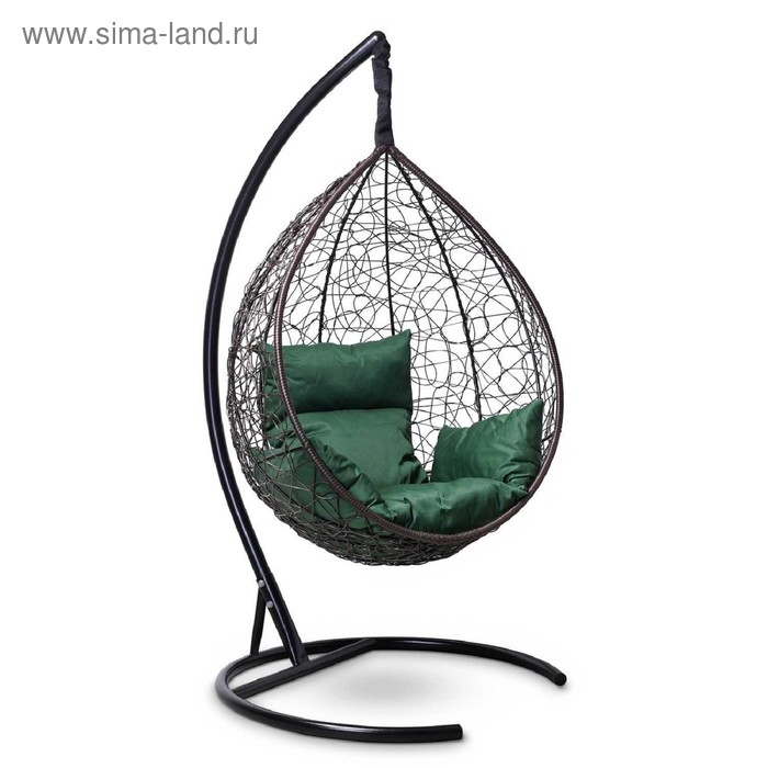 Подвесное кресло SEVILLA коричневое, зеленая подушка, стойка подвесное кресло кокон sevilla белый без стойки зеленая подушка