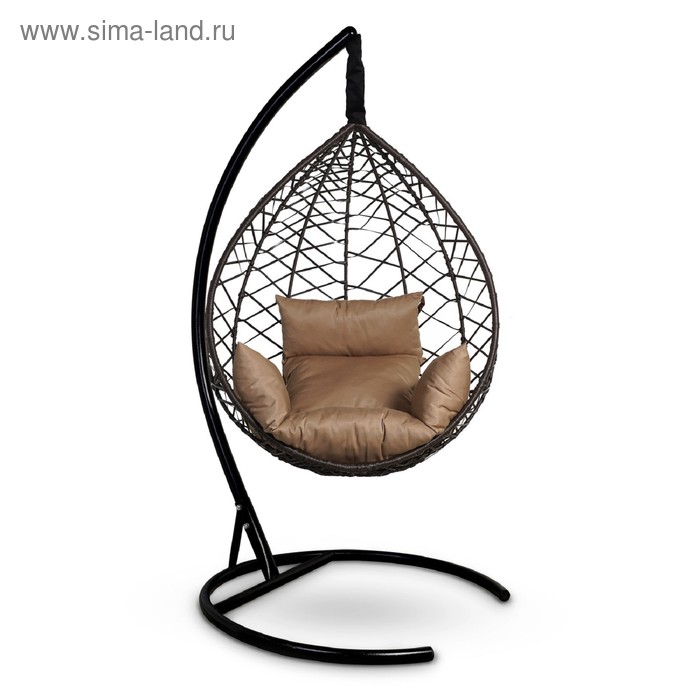 Подвесное кресло Alicante коричневое, бежевая подушка, стойка