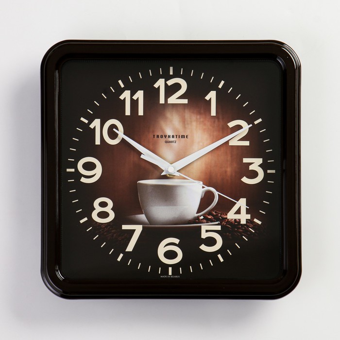 фото Часы настенные, серия: кухня, "чашка кофе", плавный ход, 26 х 26 cм, коричневый тройка