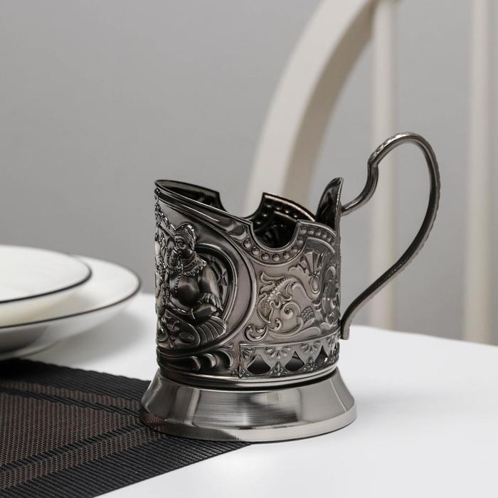 Подстаканник «Русское чаепитие», никелированный, с чернением подстаканник русское чаепитие в картонном футляре с чайной ложкой