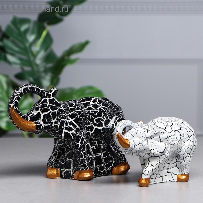 фото Набор статуэток "пара слонов", кракелюр, чёрно-белый керамика ручной работы