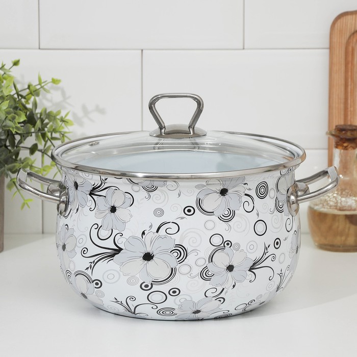 Кастрюля эмалированная 4 л "Кружево", крышка