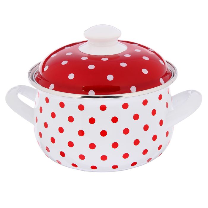 Кастрюля эмалированная 2,1 л "Горошек", крышка