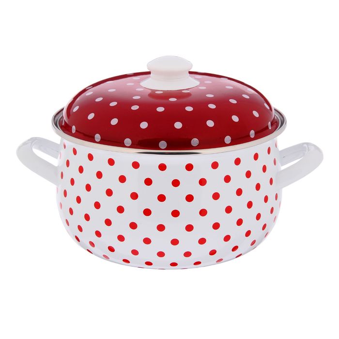 Кастрюля эмалированная 5,1 л "Горошек", крышка