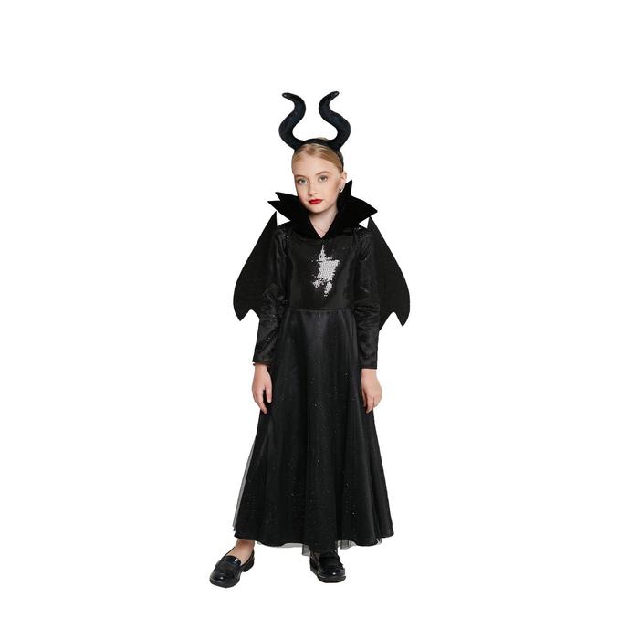 фото Карнавальный костюм «малефисента», платье, крылья, рога, р.32, рост 128 см пуговка