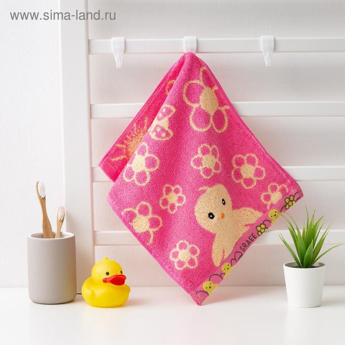 фото Полотенце махровое крошка я "птенчик" 25*50 см, цв.розовый, 100% хлопок, 400 гр/м2