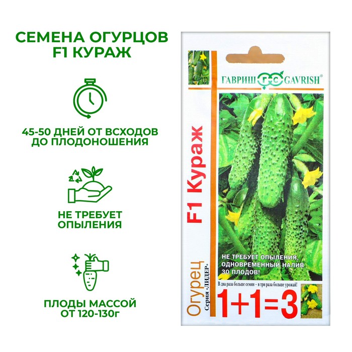 

Семена Огурец "Кураж", F1, серия 1+1, 20 шт
