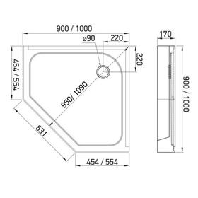 

Поддон душевой ALEX BAITLER AB9017V-1, 90 х 90 х 17 см, пятиугольный, акриловый, белый