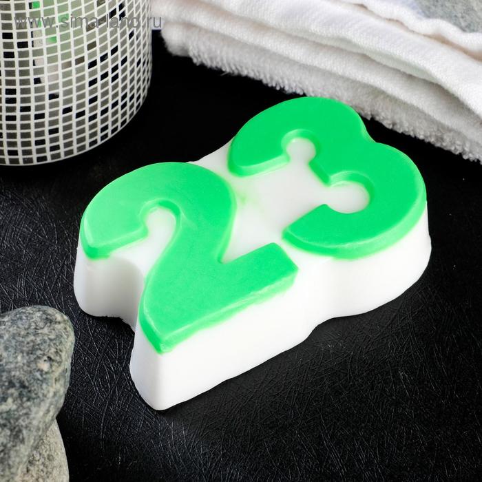 

Фигурное мыло "23" зелёное на белом, 95гр