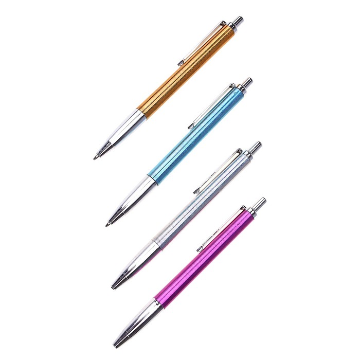 Ручка шариковая автоматическая Металлик МИКС ( в одной фасовке-один цвет) стержень синий