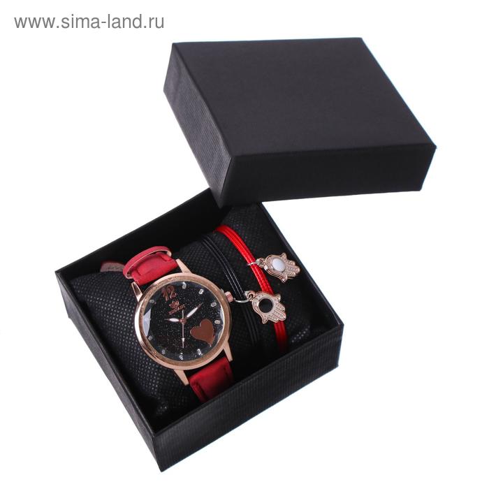 

Подарочный набор 2 в 1 "Rinnady": наручные часы, браслет, d=3.8 см, красный