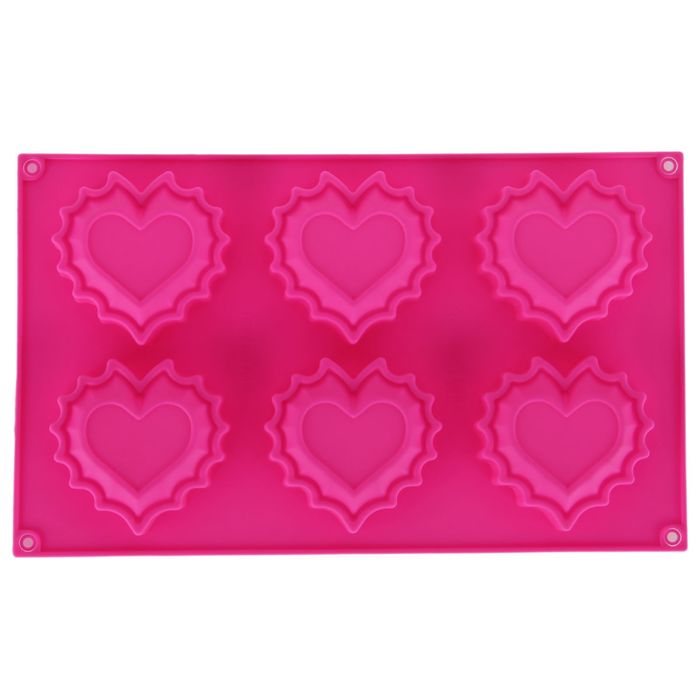 Форма для выпечки, 6 ячеек, 29х18 см "Ажурное сердце", цвета МИКС