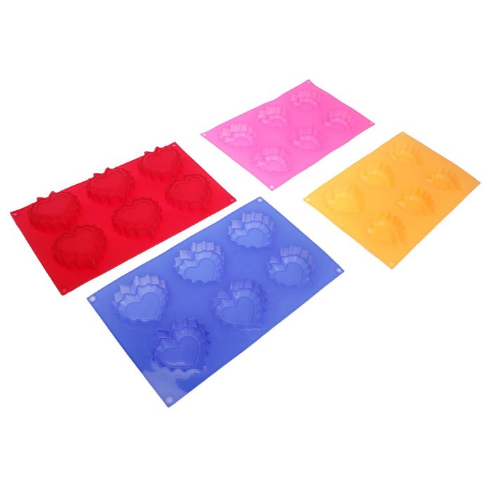 Форма для выпечки, 6 ячеек, 29х18 см "Ажурное сердце", цвета МИКС