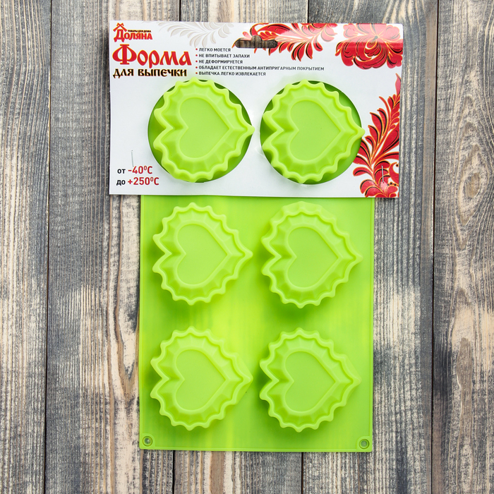 Форма для выпечки, 6 ячеек, 29х18 см "Ажурное сердце", цвета МИКС