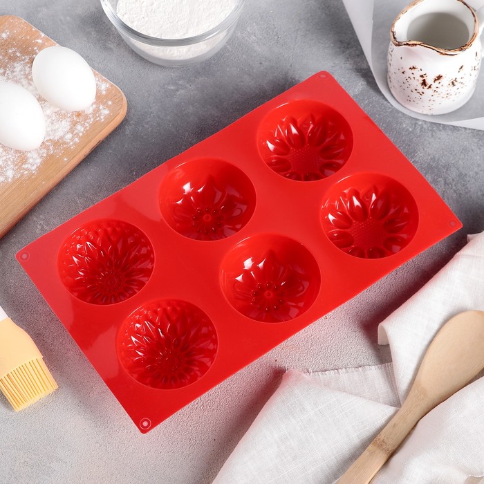 Форма для выпечки "Незабудка, подсолнух, хризантема", 6 ячеек, цвета МИКС