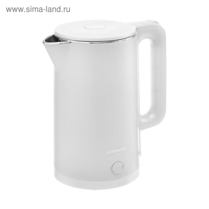 Чайник электрический Добрыня DO-1245W, пластик, колба металл, 1.8 л, 1800-2200 Вт, белый