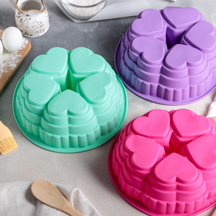 Форма для выпечки "Немецкий кекс. Сердца" 25х9 см, цвета МИКС