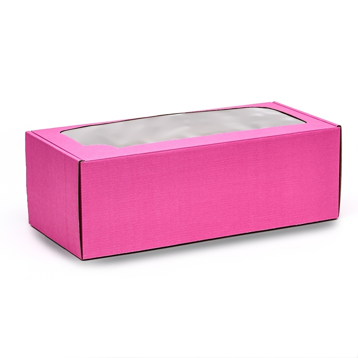 цена Коробка самосборная, с окном, розовая, 16 х 35 х 12 см.