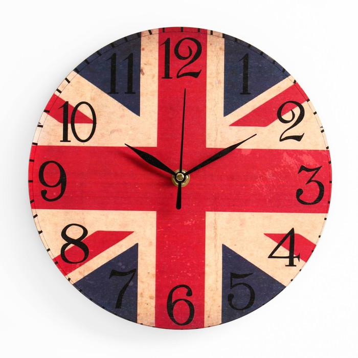 часы настенные серия интерьер британский флаг дискретный ход d 23 см Часы настенные, серия: Интерьер, Британский флаг, дискретный ход, d-23 см