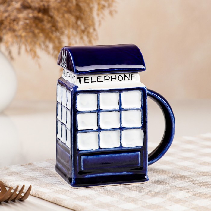 фото Кружка "телефонная будка", синяя, 0.4 л керамика ручной работы