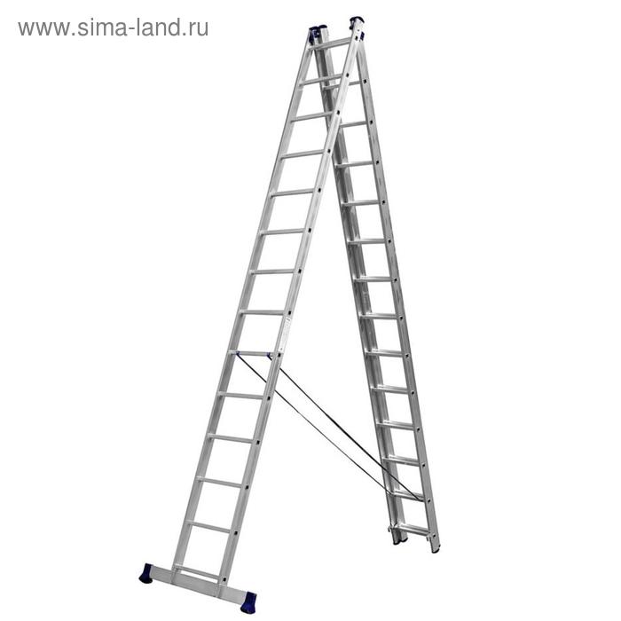 цена Лестница СИБИН 38833-14, трехсекционная, со стабилизатором, 14 ступеней