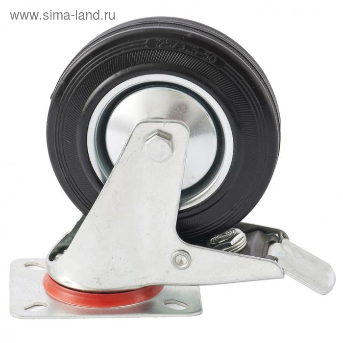 Колесо поворотное Сибртех с тормозом, диаметр 125 мм, крепление платформенное