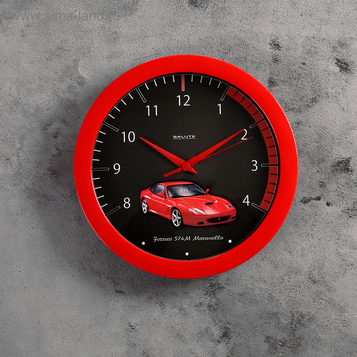 фото Часы настенные круглые "sports car", красные, детские салют
