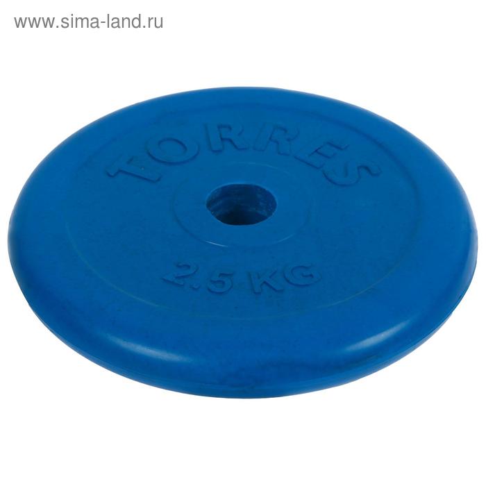 фото Диск обрезиненный torres 2,5 кг, d=25мм, металл в резиновой оболочке, цвет синий